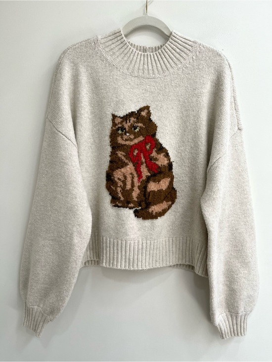 American Eagle Outfitters Sweaters - American Eagle Snow Stopper Sweater Brown Cat Graphic Print Large